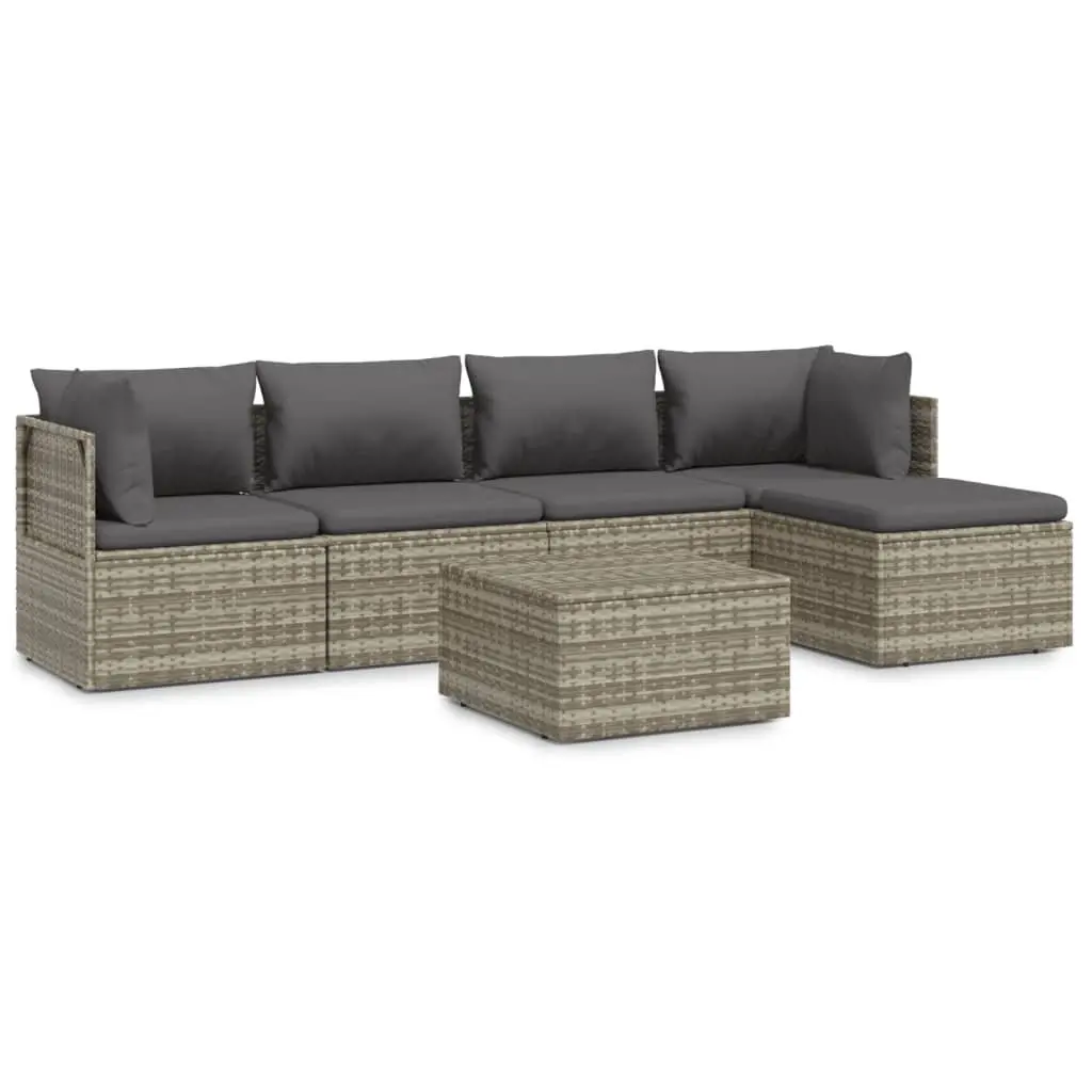 Garden Lounge Set Poly Rattan 6 Piece Outdoor Furniture with Cushions Grey
