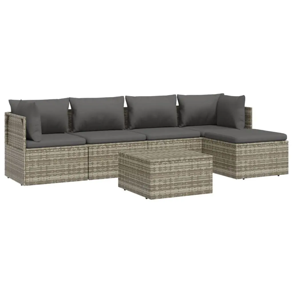 Garden Lounge Set Poly Rattan 6 Piece Outdoor Furniture with Cushions Grey