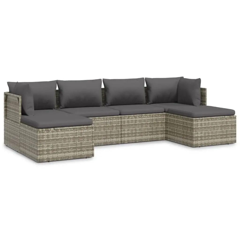 6 Piece Grey Outdoor Lounge Set Poly Rattan with Cushions and Storage for Patio Furniture
