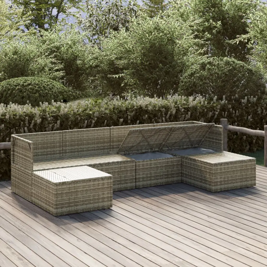 6 Piece Grey Outdoor Lounge Set Poly Rattan with Cushions and Storage for Patio Furniture