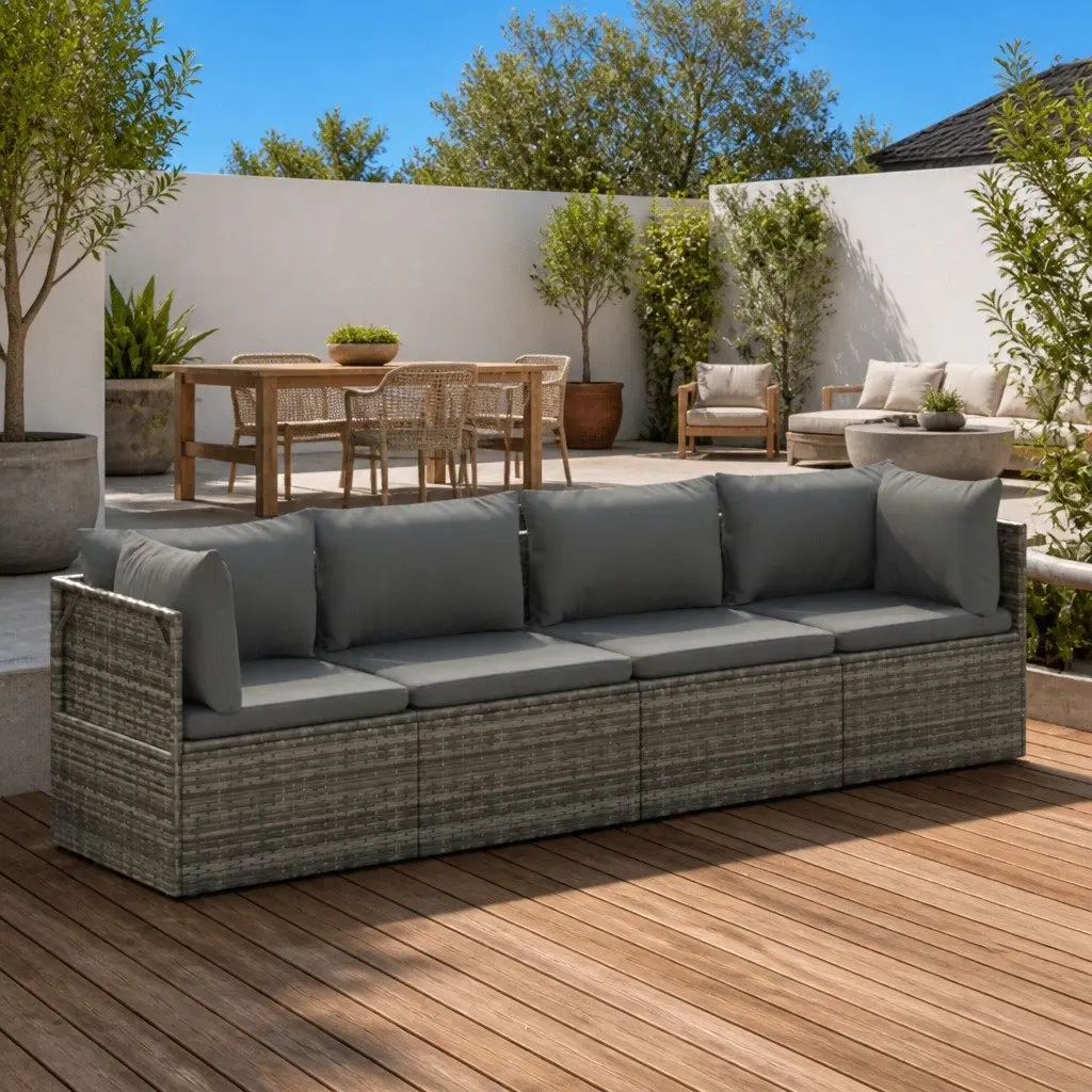 4 Piece Outdoor Lounge Set Steel Frame Poly Rattan with Cushions Grey Garden Furniture