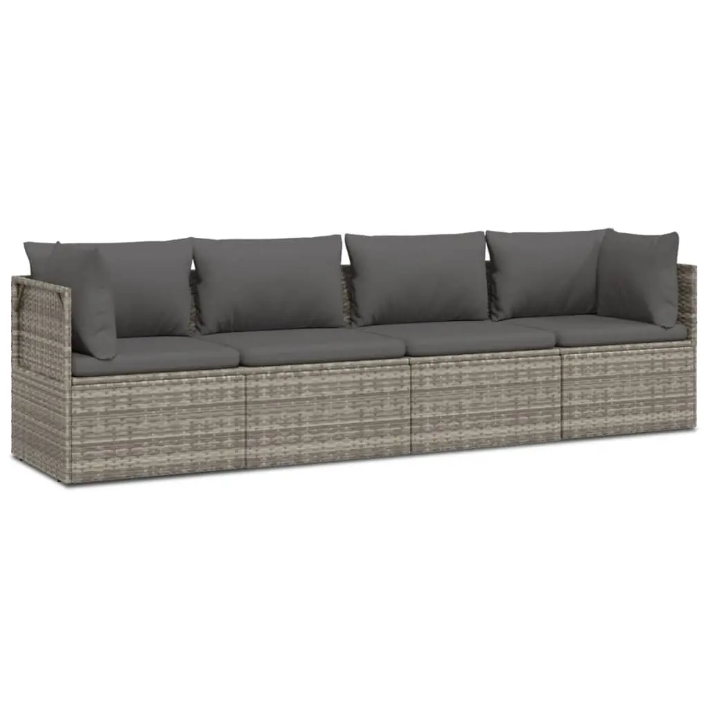 4 Piece Outdoor Lounge Set Steel Frame Poly Rattan with Cushions Grey Garden Furniture
