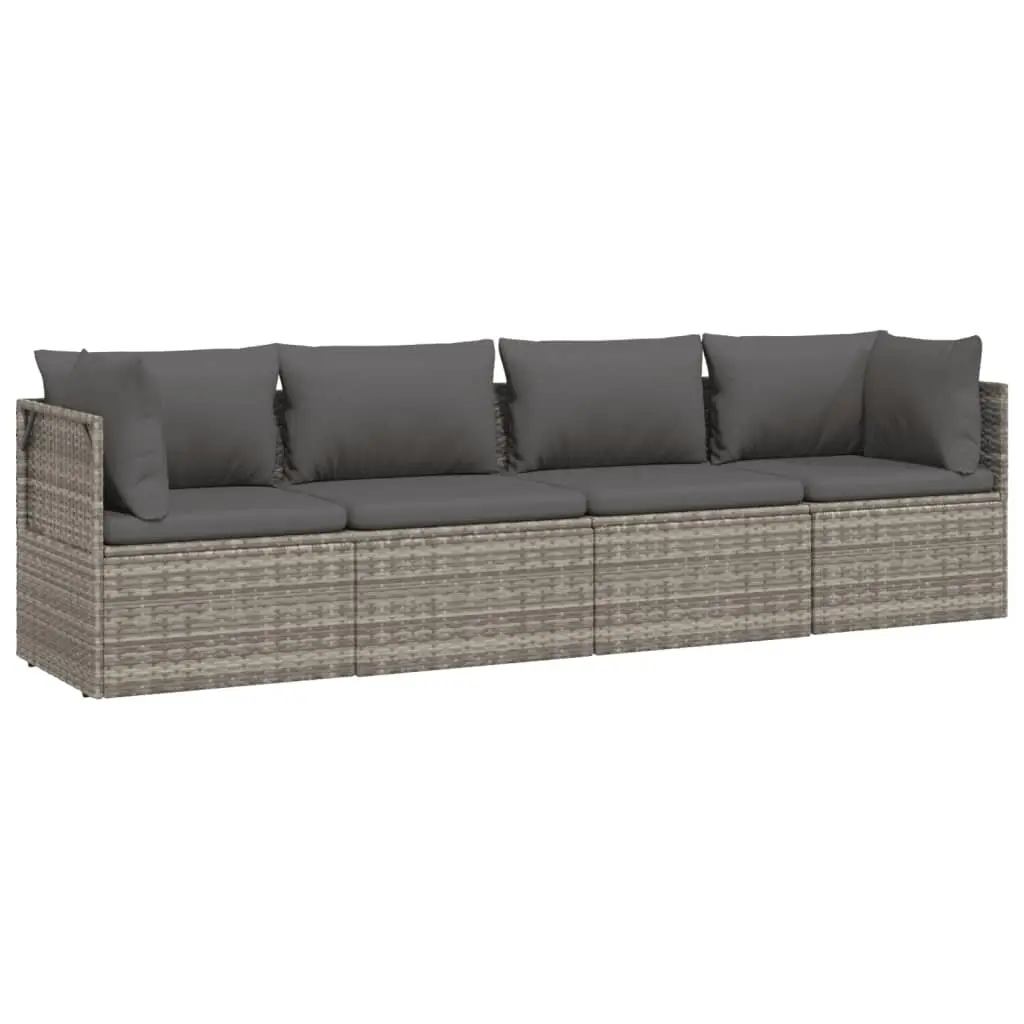 4 Piece Outdoor Lounge Set Steel Frame Poly Rattan with Cushions Grey Garden Furniture