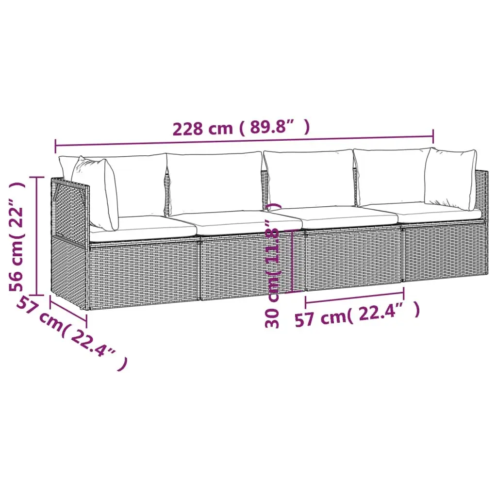 4 Piece Outdoor Lounge Set Steel Frame Poly Rattan with Cushions Grey Garden Furniture