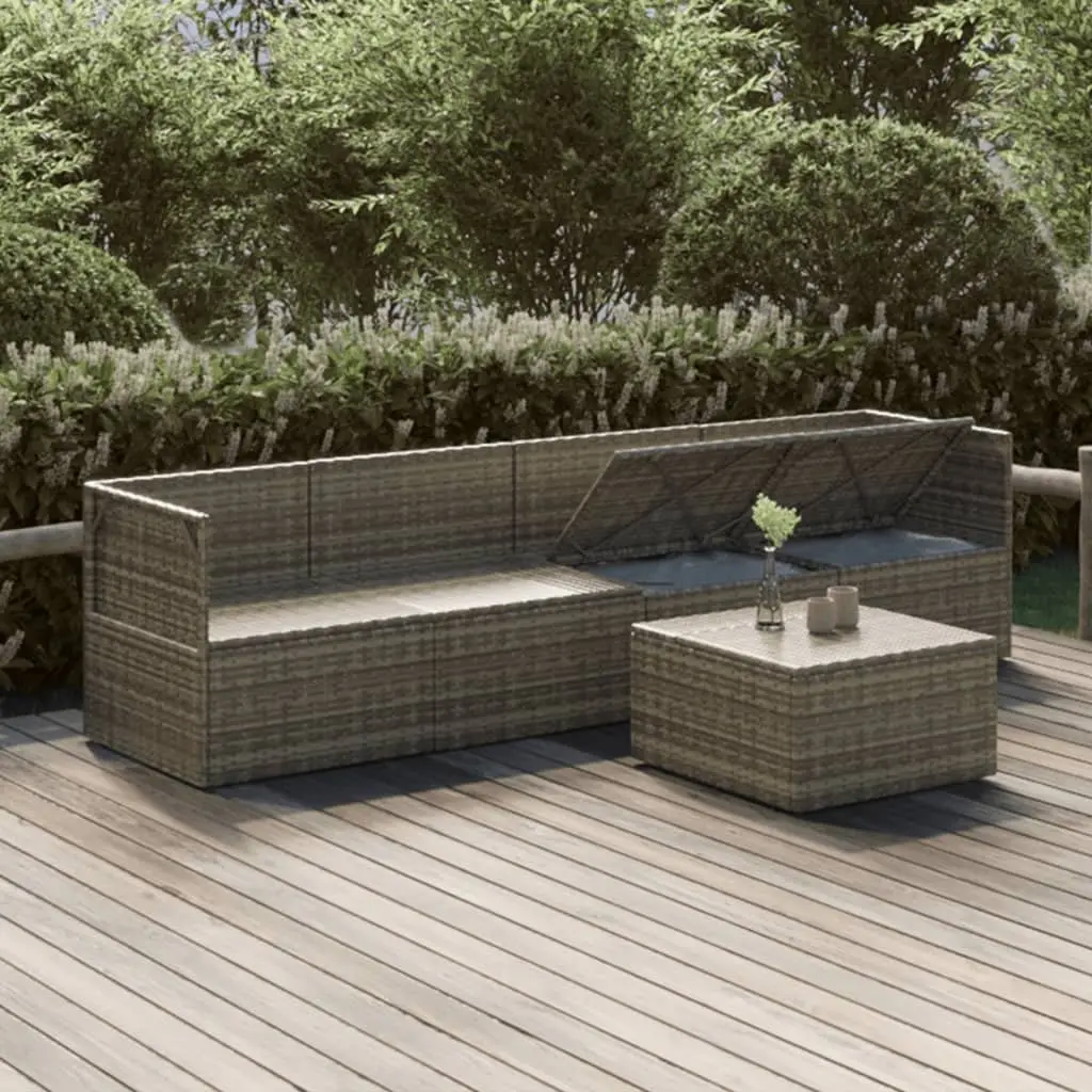 5 Piece Outdoor Lounge Set Grey Poly Rattan Furniture with Cushions and Storage