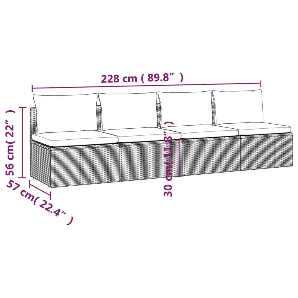 Garden Lounge Set 4 Piece Outdoor Furniture Grey Poly Rattan with Cushions