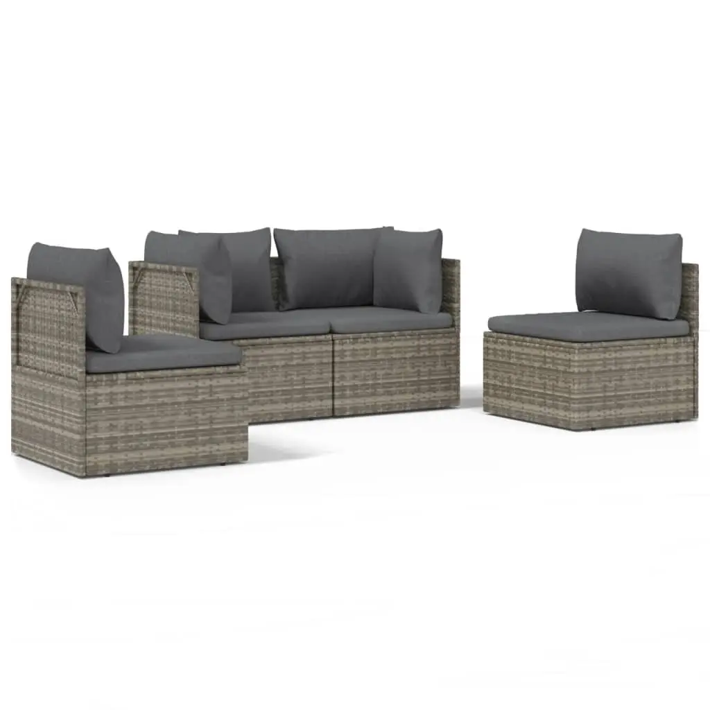 4 Piece Garden Lounge Set Poly Rattan Steel Frame Grey with Cushions