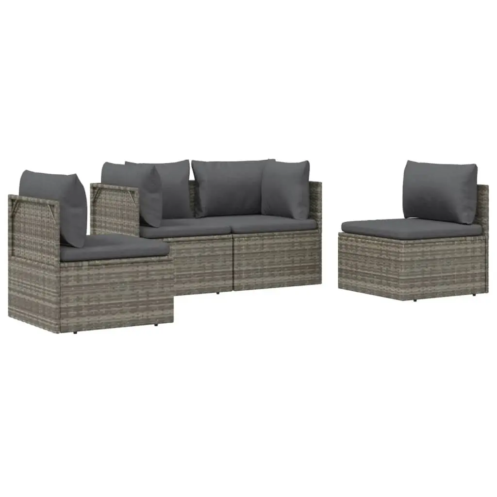 4 Piece Garden Lounge Set Poly Rattan Steel Frame Grey with Cushions
