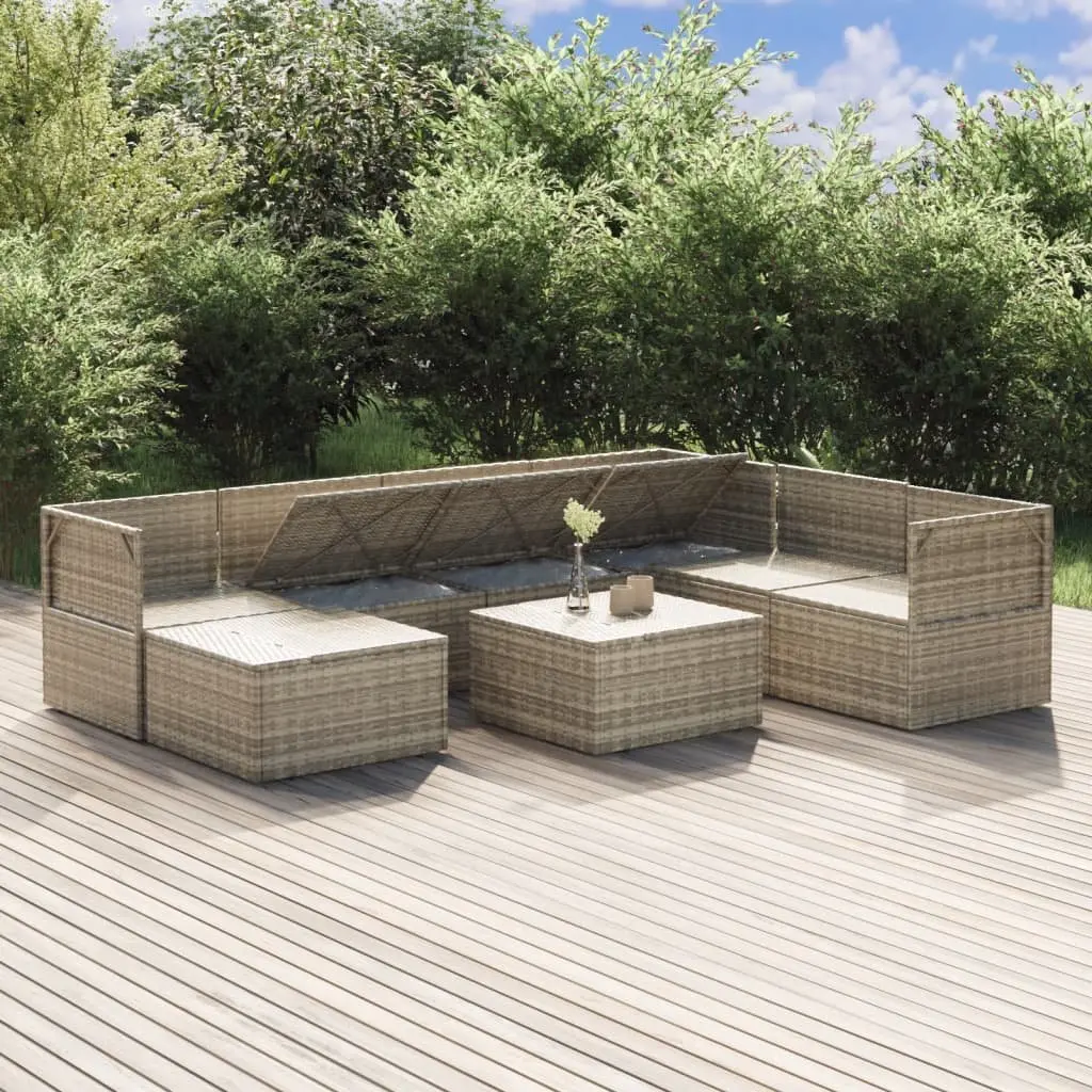 8 Piece Outdoor Lounge Set Grey Poly Rattan Steel Frame Cushioned Garden Furniture
