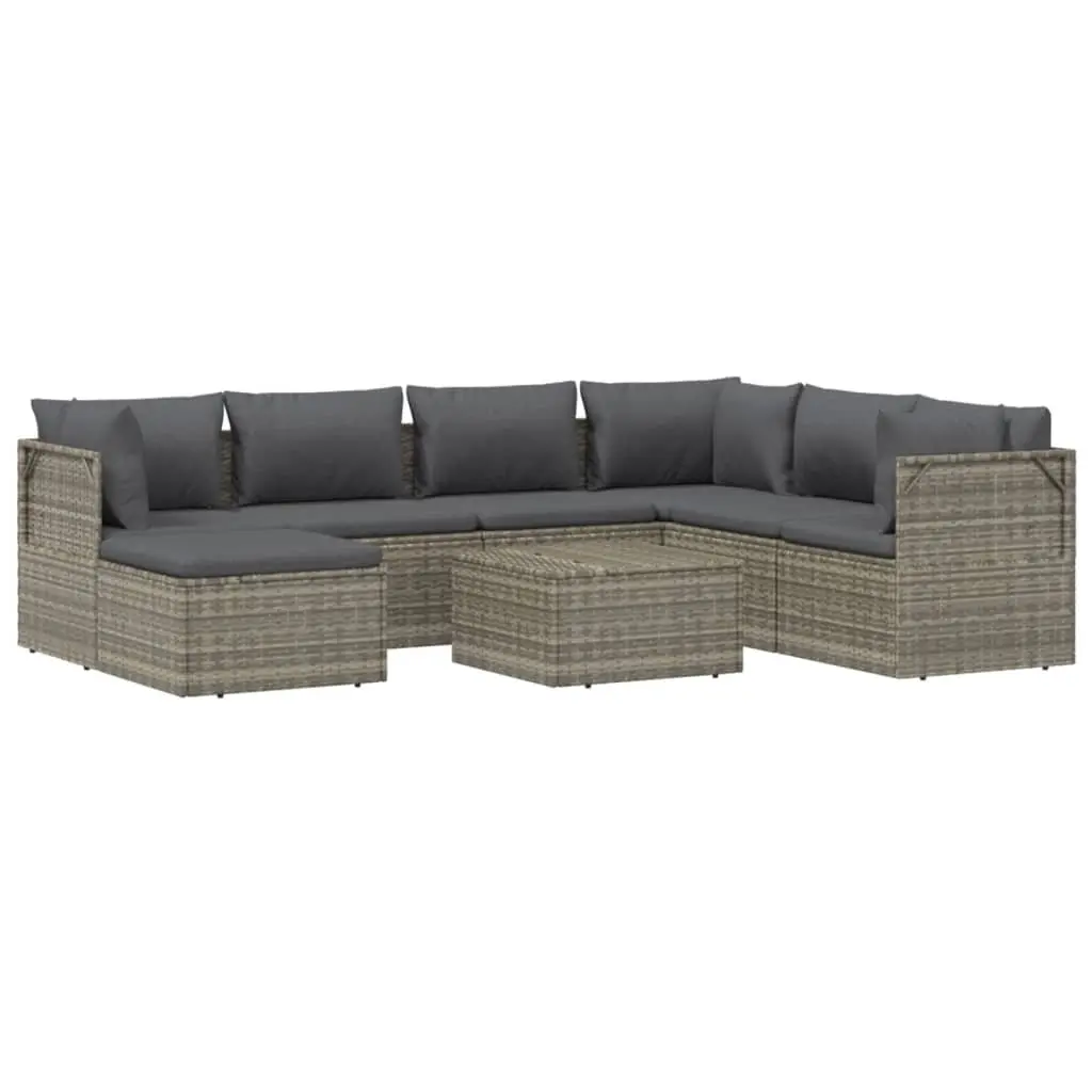 8 Piece Outdoor Lounge Set Grey Poly Rattan Steel Frame Cushioned Garden Furniture