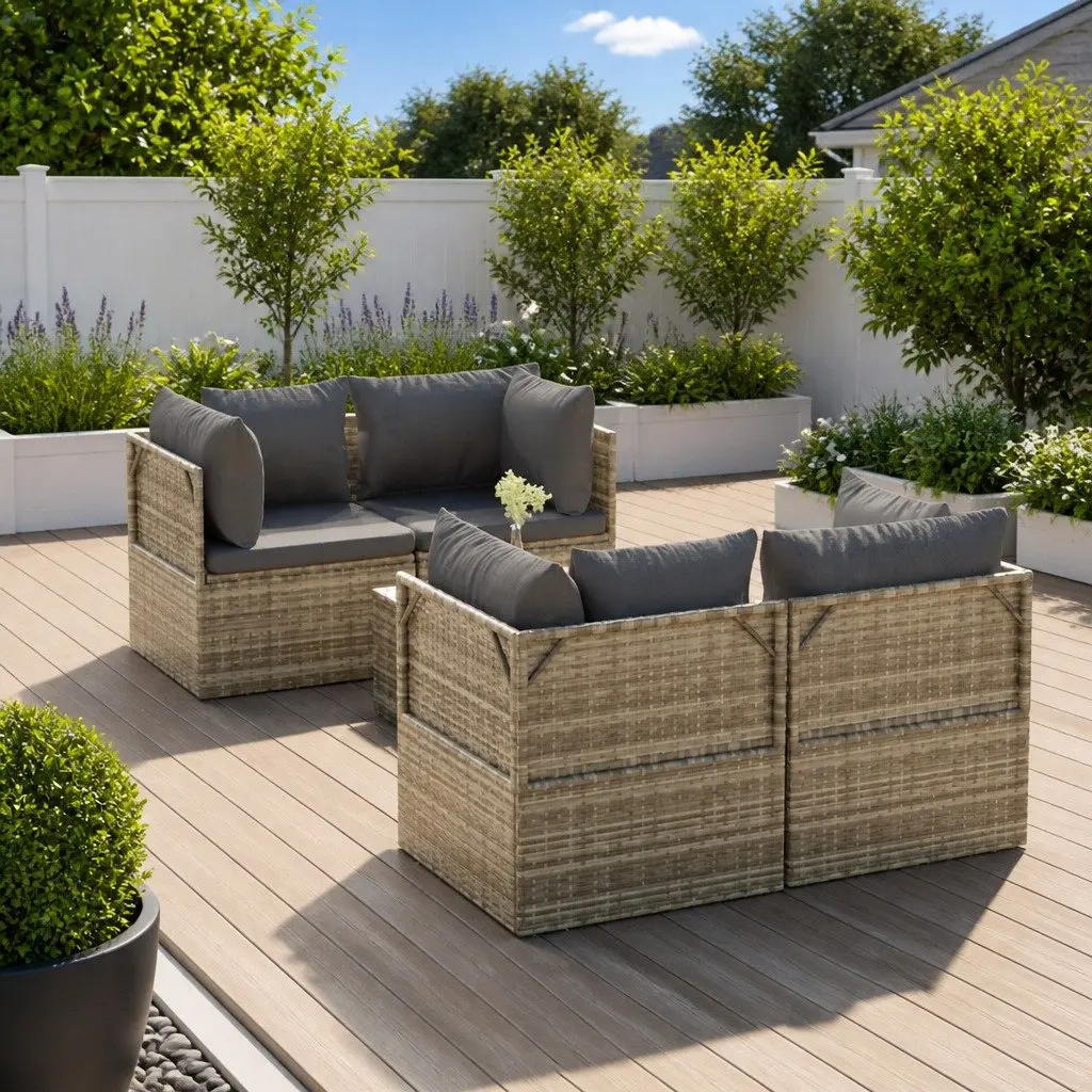 Garden Lounge Set 5 Piece Outdoor Furniture with Cushions Grey Poly Rattan