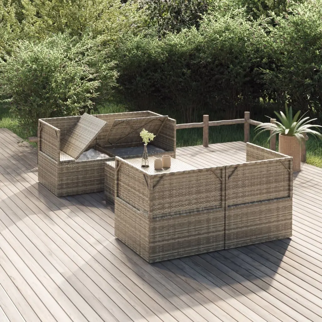 Garden Lounge Set 5 Piece Outdoor Furniture with Cushions Grey Poly Rattan