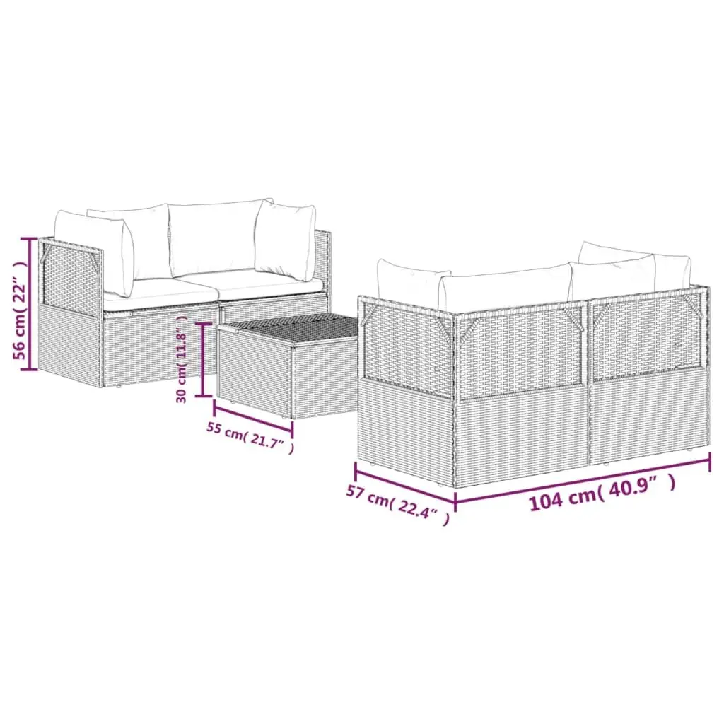 Garden Lounge Set 5 Piece Outdoor Furniture with Cushions Grey Poly Rattan
