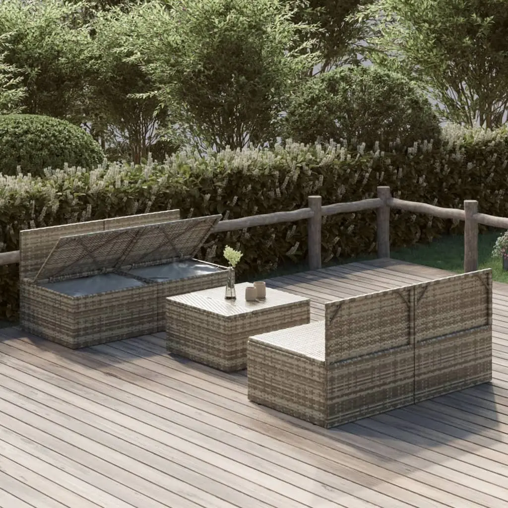 5 Piece Garden Lounge Set Poly Rattan Steel Frame Grey Outdoor Furniture