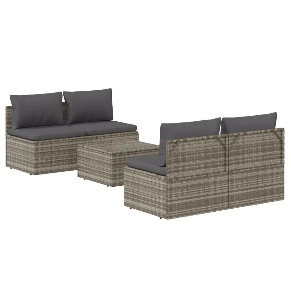 5 Piece Garden Lounge Set Poly Rattan Steel Frame Grey Outdoor Furniture
