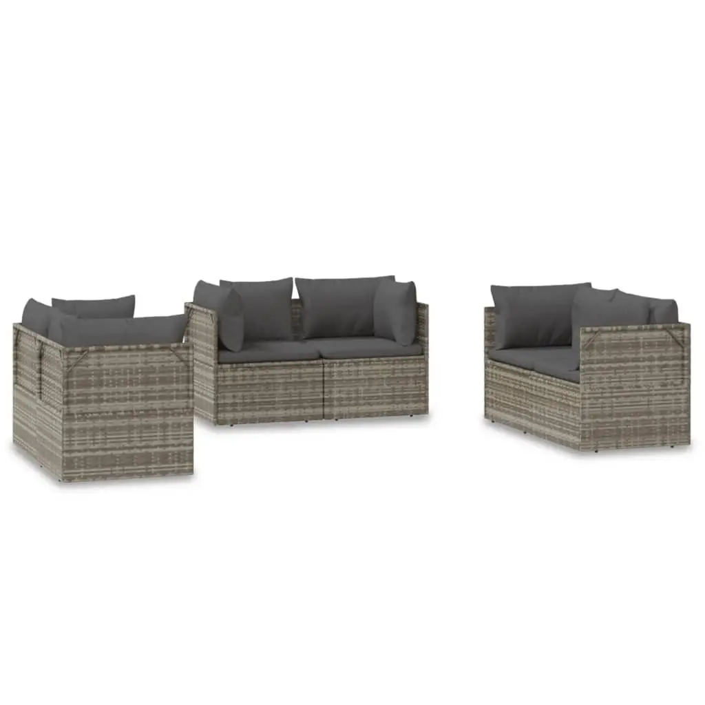 Garden Corner Sofa Set Poly Rattan 6 Pieces Grey Outdoor Furniture