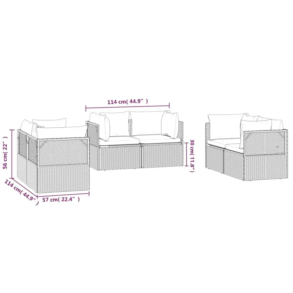 Garden Corner Sofa Set Poly Rattan 6 Pieces Grey Outdoor Furniture