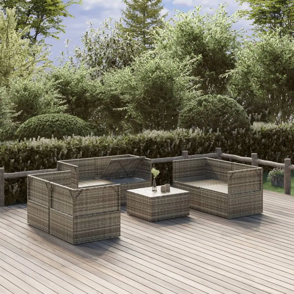 7 Piece Grey Outdoor Lounge Set Poly Rattan with Cushions and Storage Compartment