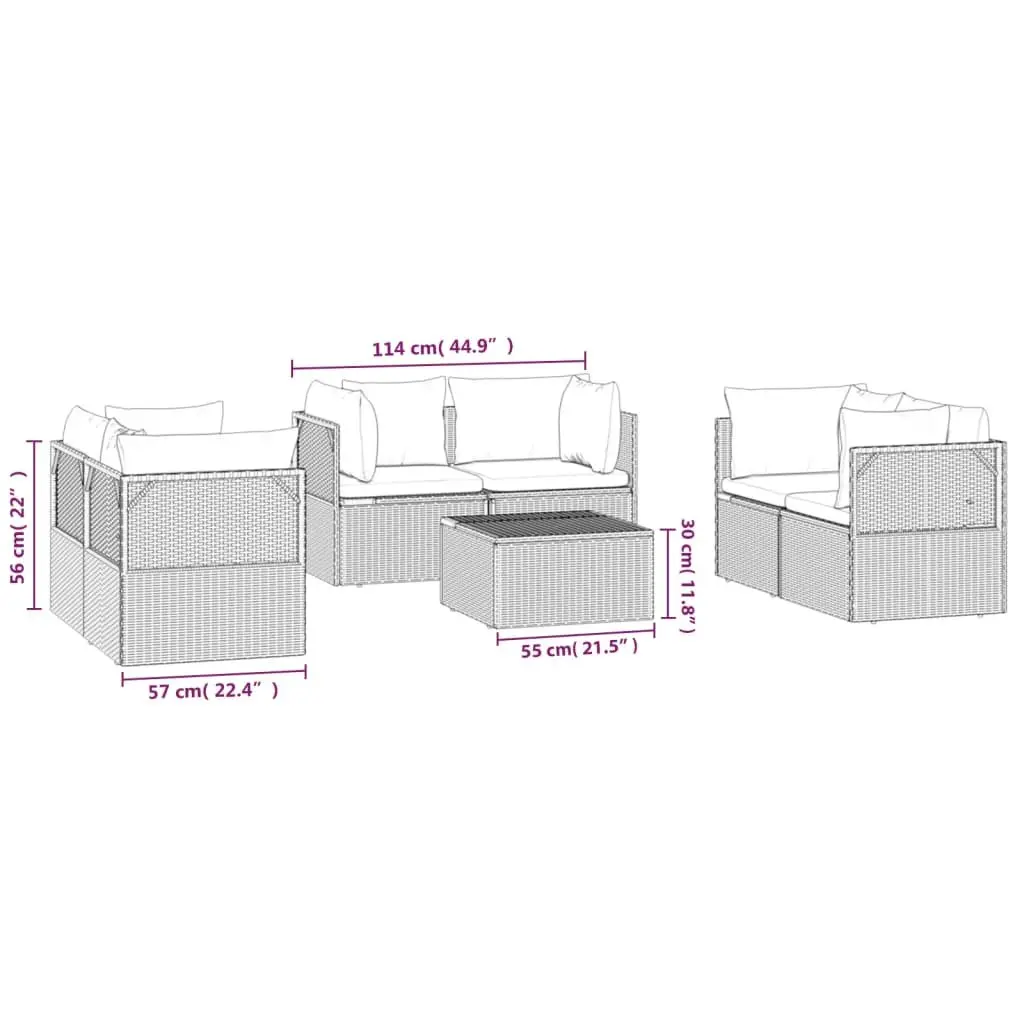 7 Piece Grey Outdoor Lounge Set Poly Rattan with Cushions and Storage Compartment