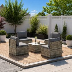 Practical 5 Piece Grey Rattan Garden Lounge Set for Your Patio