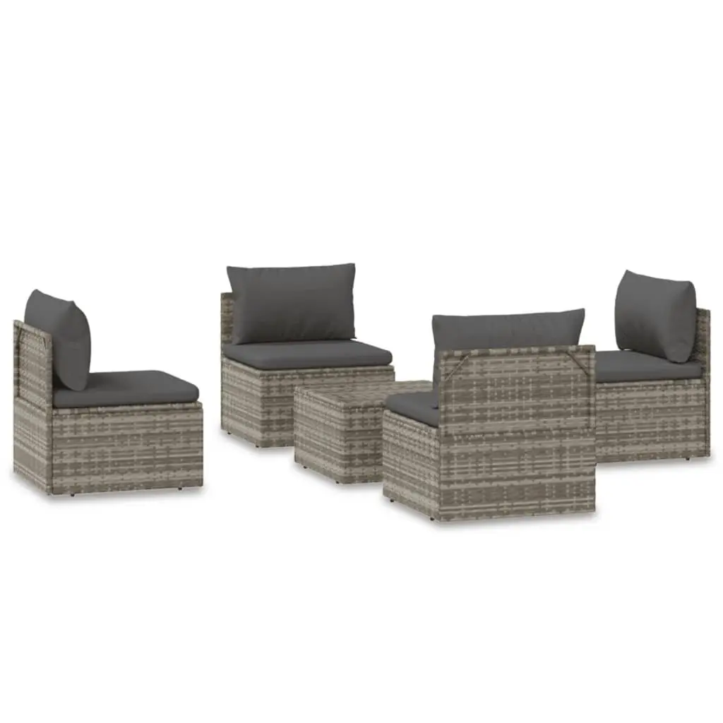 Garden Lounge Set Grey Rattan 5 Piece Outdoor Furniture with Cushions