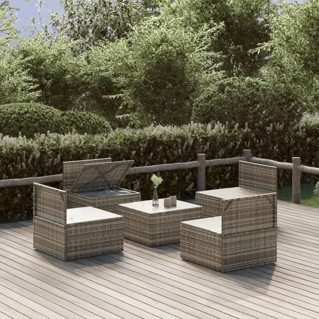 Garden Lounge Set Grey Rattan 5 Piece Outdoor Furniture with Cushions