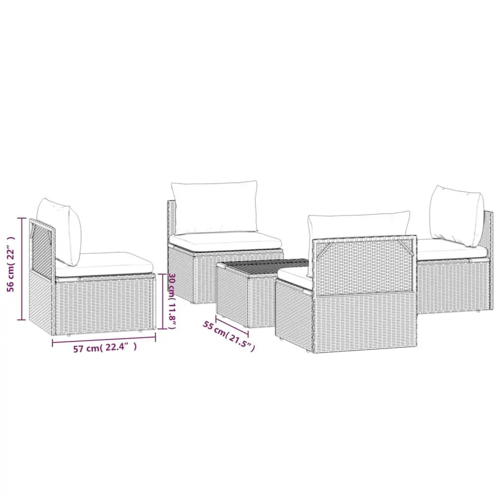 Garden Lounge Set Grey Rattan 5 Piece Outdoor Furniture with Cushions