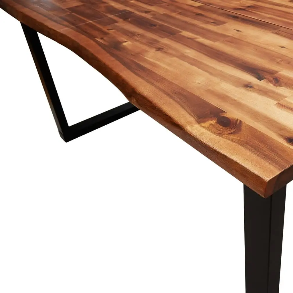 Dining Set 3 Piece Solid Acacia Wood Kitchen Table Bench Chairs Live Edge Brown