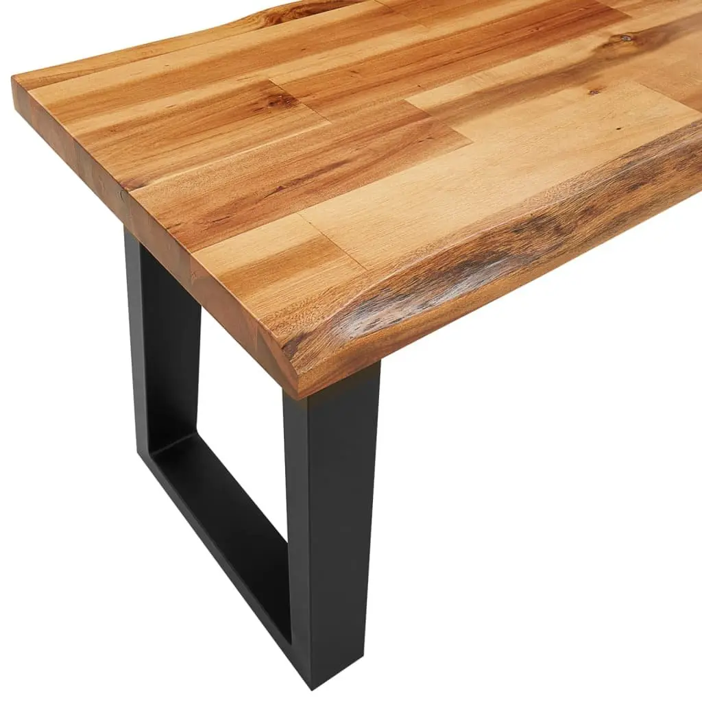 Dining Set Solid Acacia Wood 3 Piece Live Edge Brown Kitchen Table Bench Seats