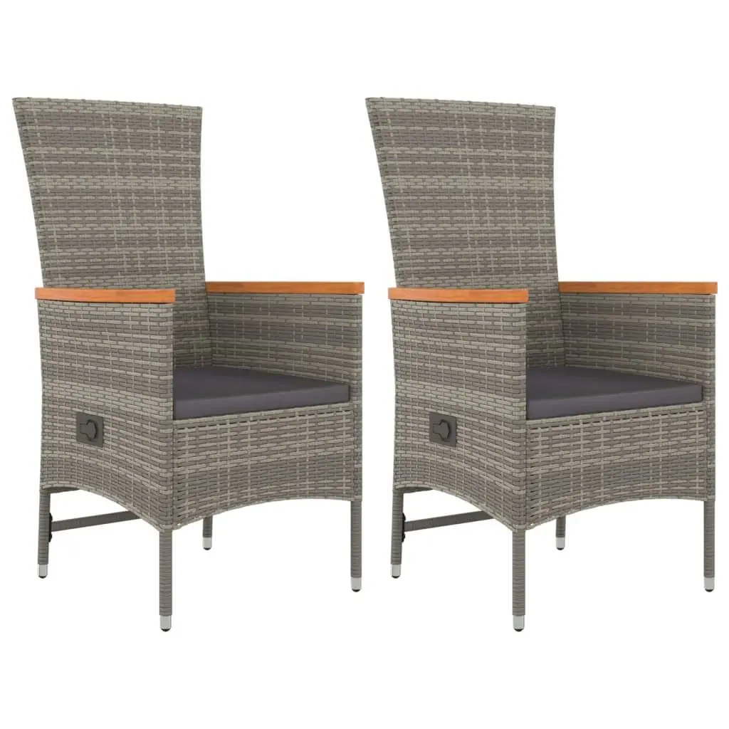 Garden Dining Set 3 Piece PE Rattan Outdoor Furniture Grey with Powder Coated Steel Frame and Padded Cushions