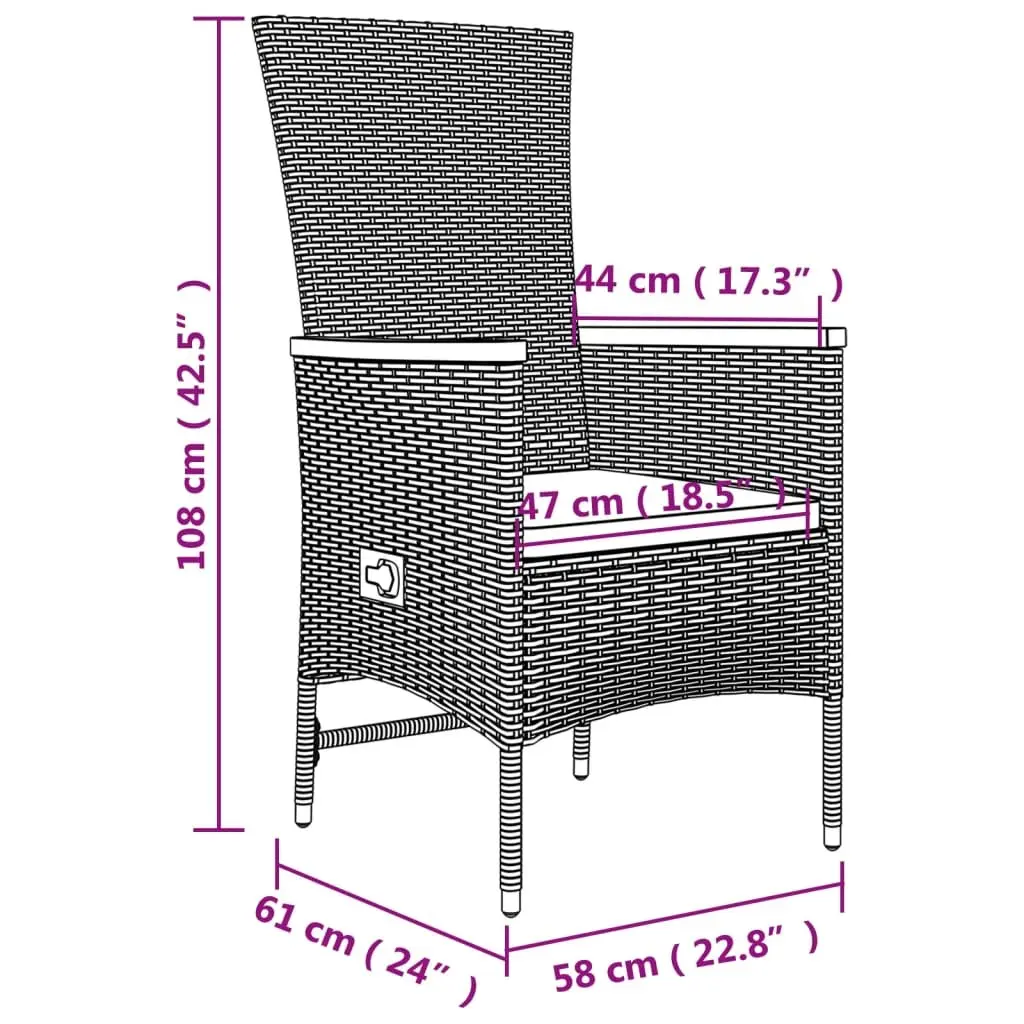 Garden Dining Set 3 Piece PE Rattan Outdoor Furniture Grey with Powder Coated Steel Frame and Padded Cushions