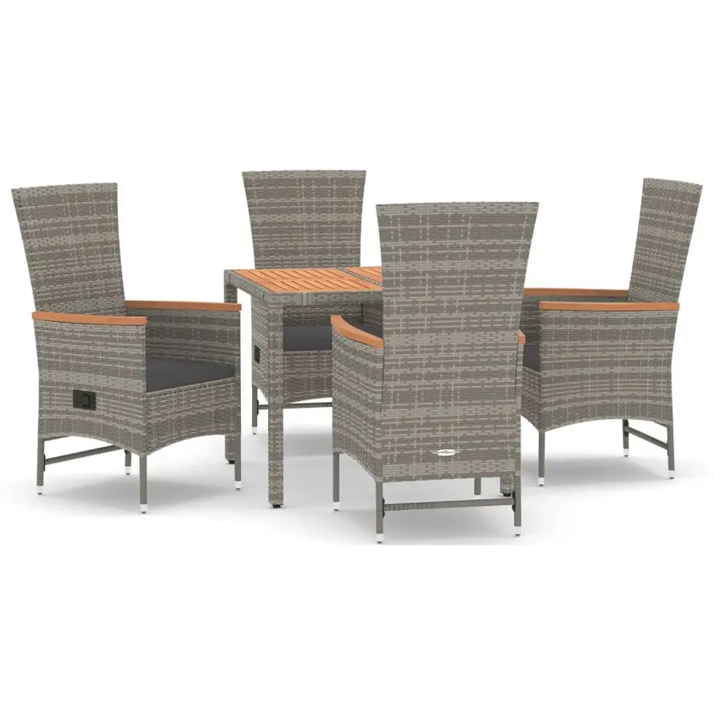 5 Piece Outdoor Dining Set Grey PE Rattan Chairs Table Garden Furniture