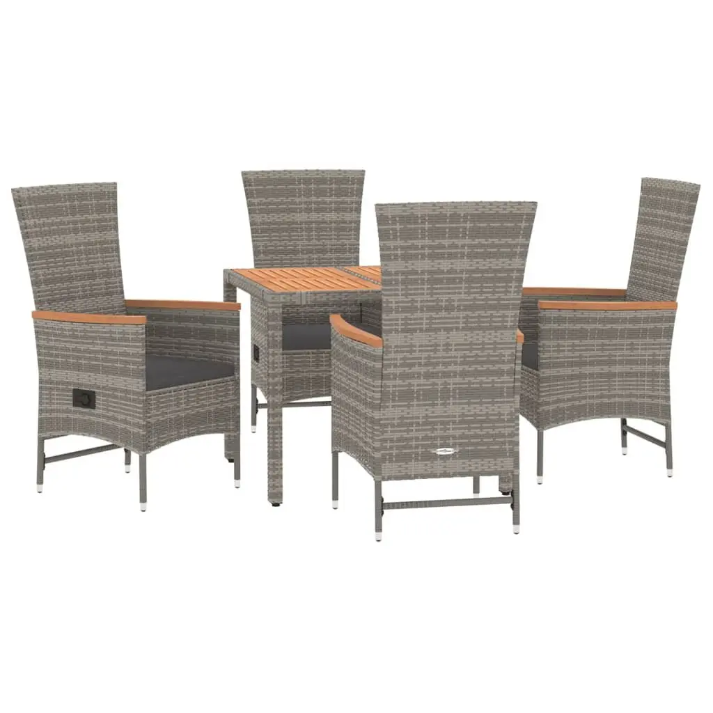 5 Piece Outdoor Dining Set Grey PE Rattan Chairs Table Garden Furniture
