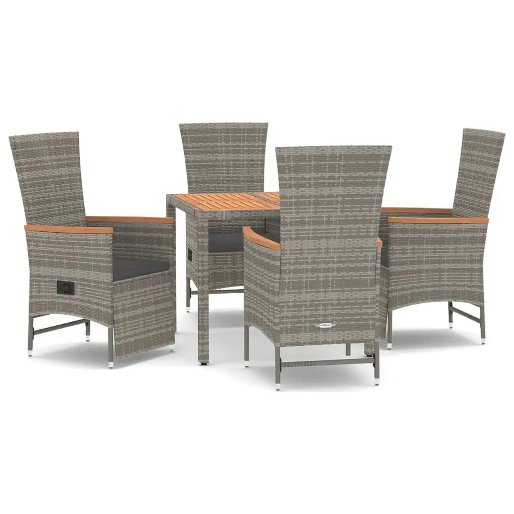 5 Piece Outdoor Garden Dining Set Grey PE Rattan Chairs Table