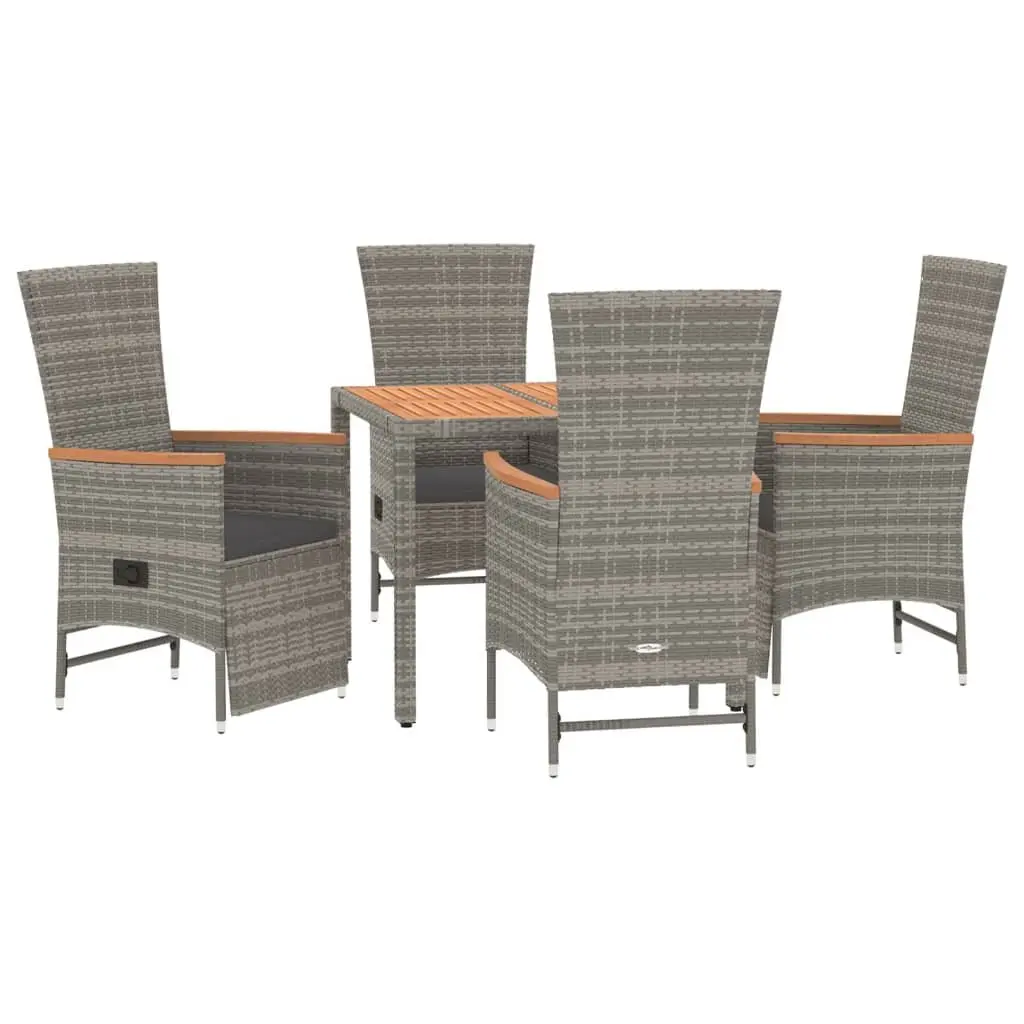 5 Piece Outdoor Garden Dining Set Grey PE Rattan Chairs Table