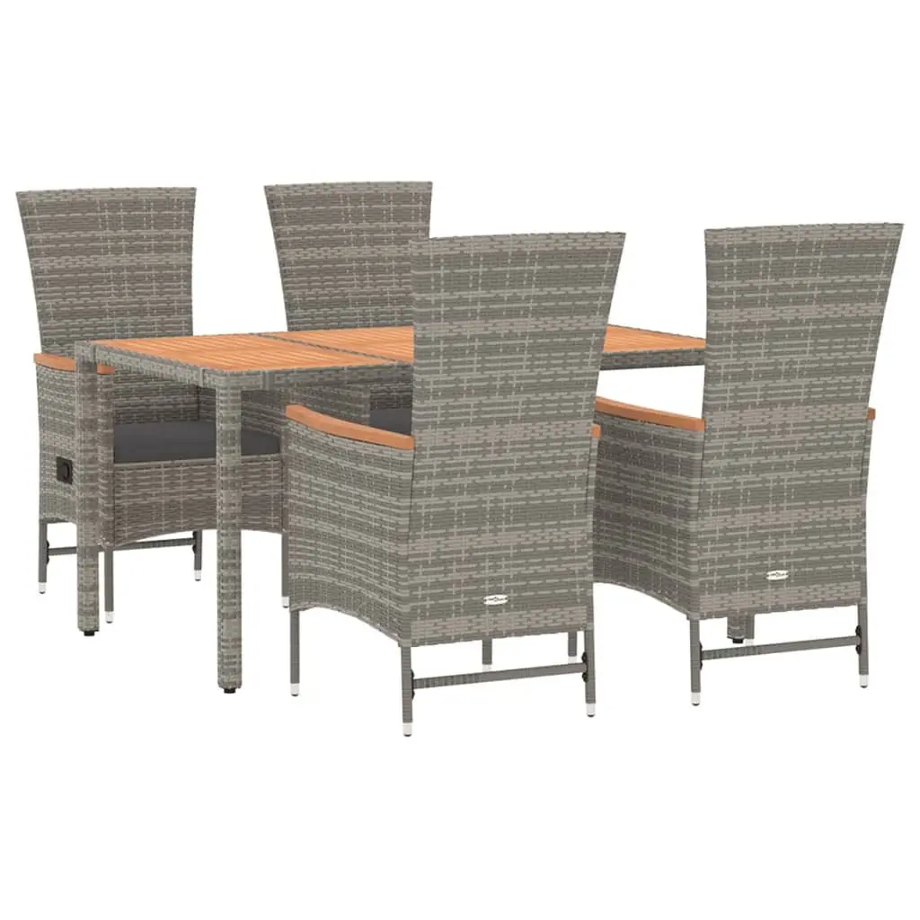 5 Piece Outdoor Garden Dining Set Grey Poly Rattan Chairs Table with Cushions