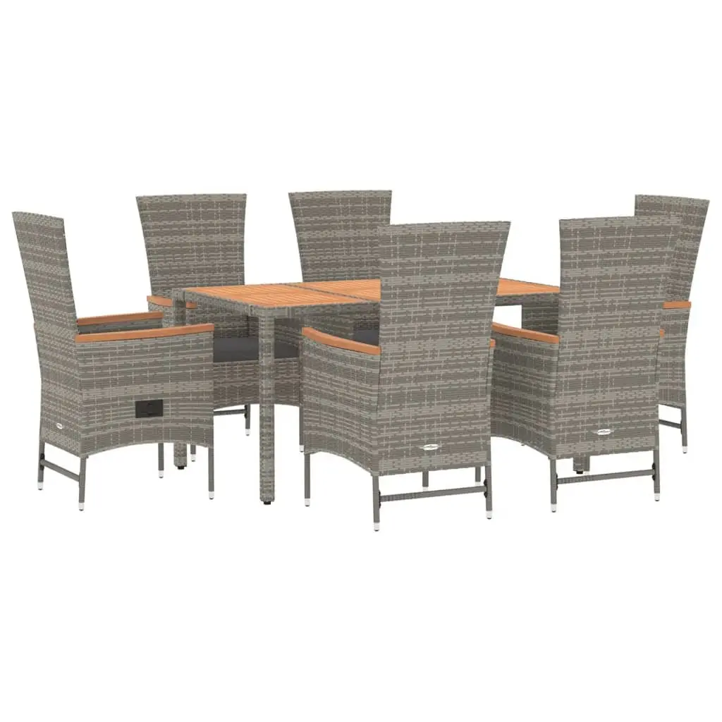 Garden Dining Set 7 Piece PE Rattan Powder-Coated Steel Grey Outdoor Furniture