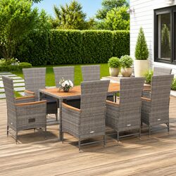 Garden Dining Set 9 Piece Outdoor Patio Furniture Grey Poly Rattan with Cushions