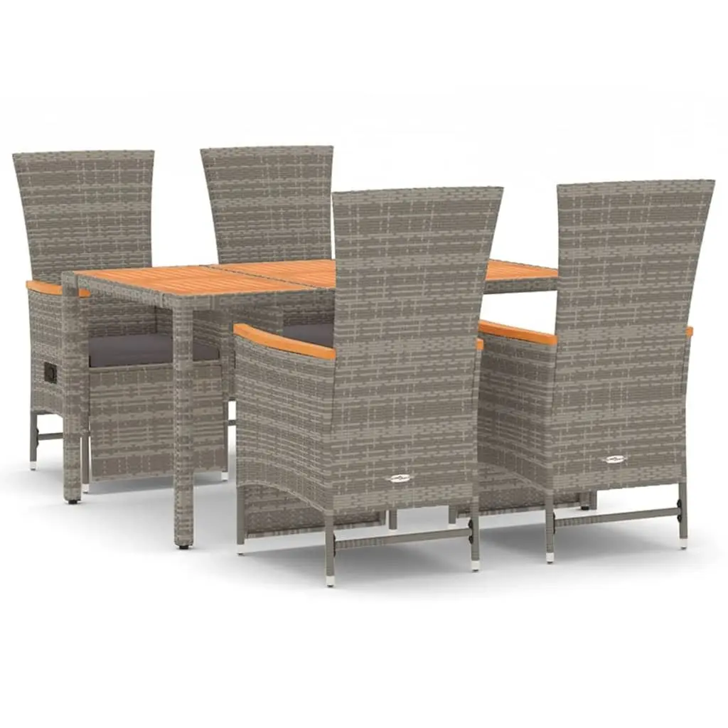 5 Piece Garden Dining Set Outdoor Patio PE Rattan Chairs Table with Cushions Grey