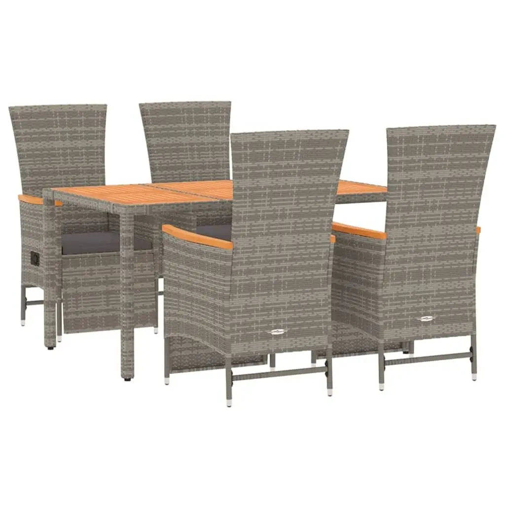 5 Piece Garden Dining Set Outdoor Patio PE Rattan Chairs Table with Cushions Grey