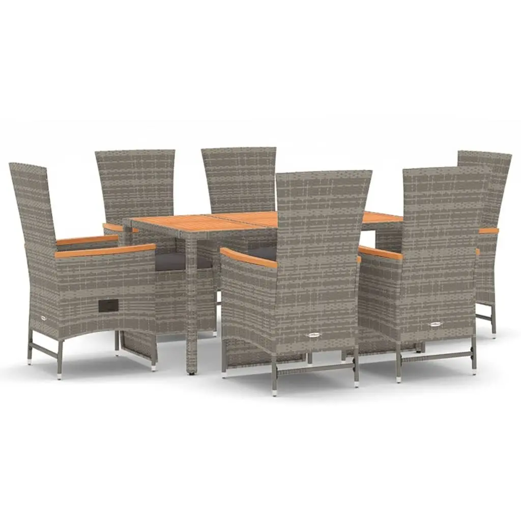 Garden Dining Set 7 Piece Outdoor Patio Furniture with Cushions Grey Rattan