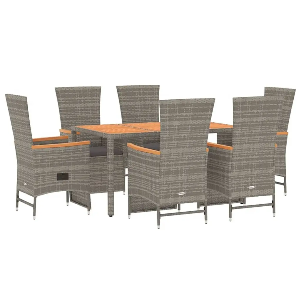 Garden Dining Set 7 Piece Outdoor Patio Furniture with Cushions Grey Rattan