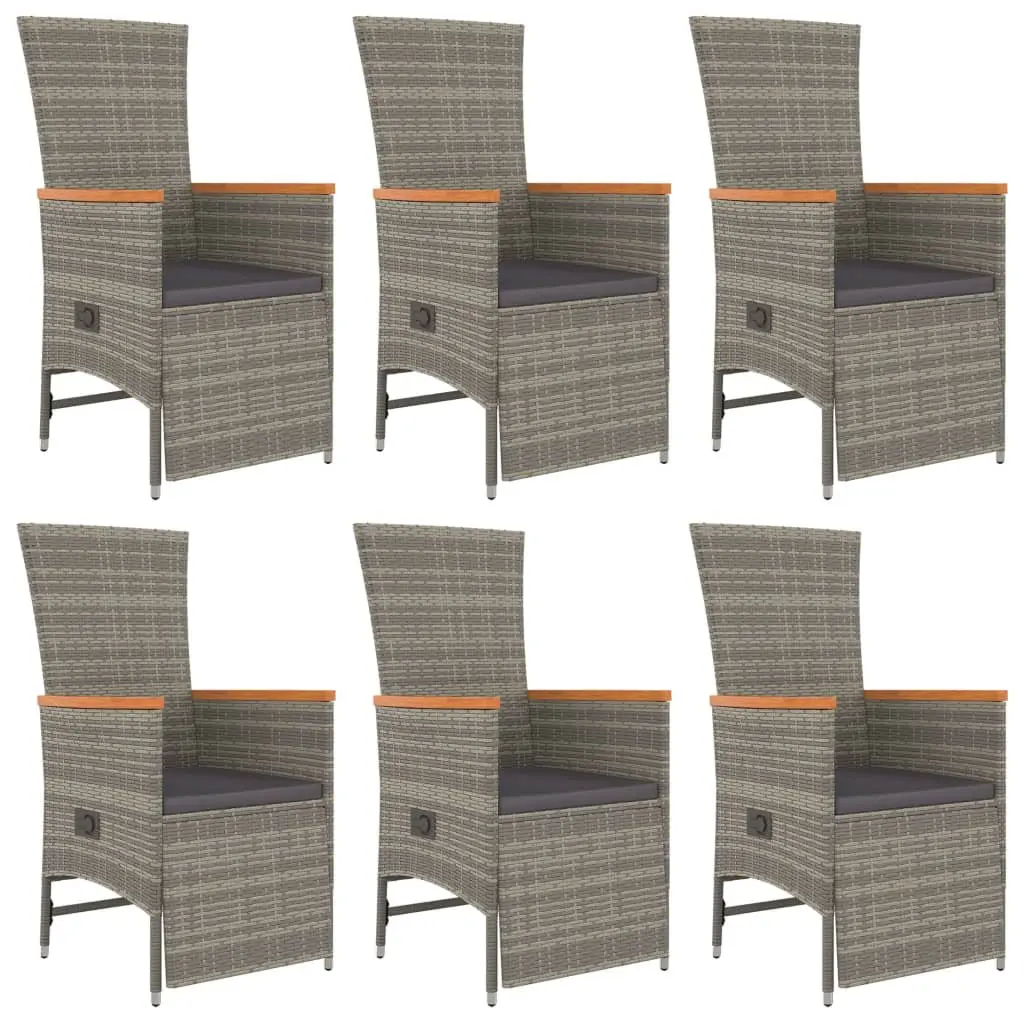 Garden Dining Set 7 Piece Outdoor Patio Furniture with Cushions Grey Rattan