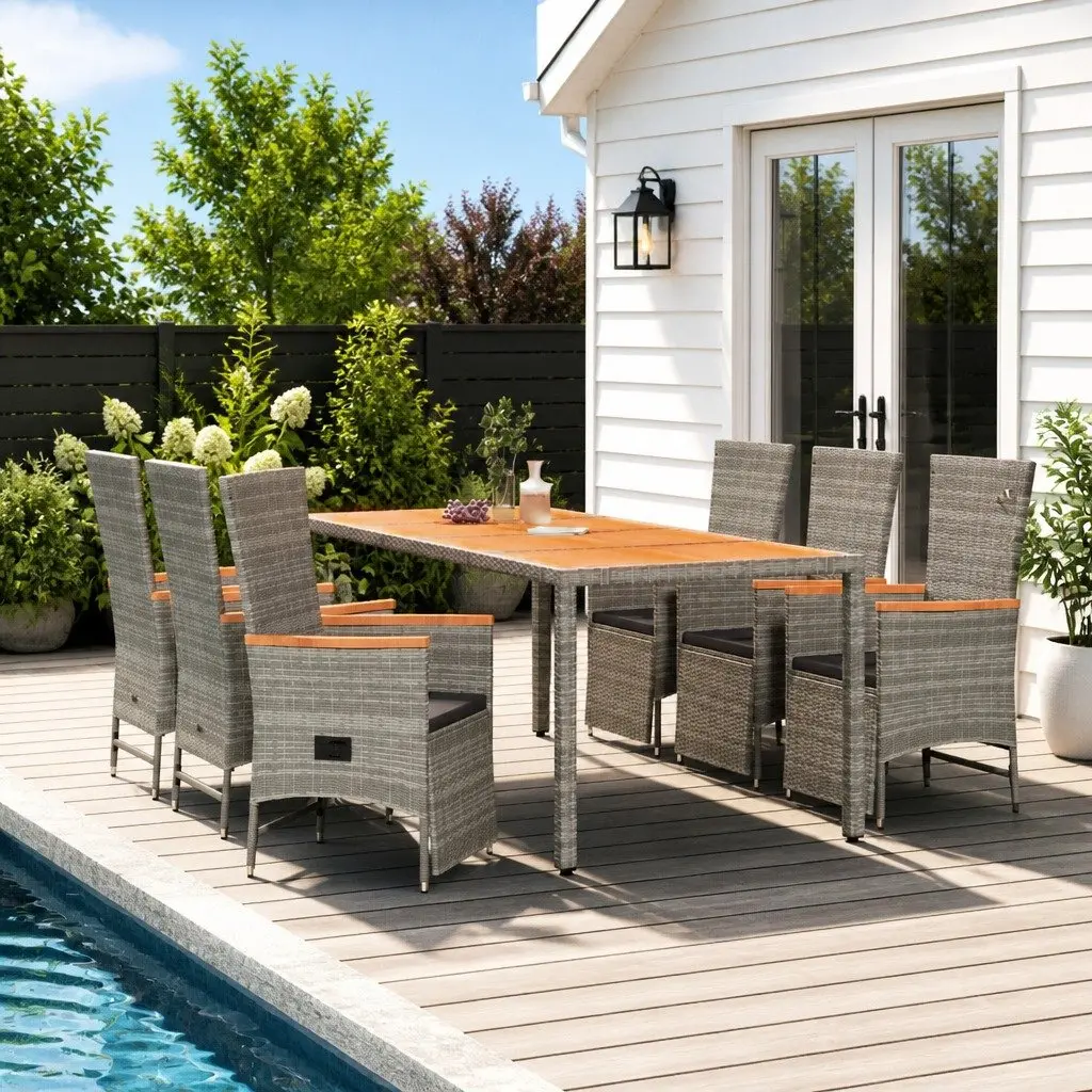 Garden Dining Set 7 Piece Outdoor Furniture Patio Table Chairs Cushions Grey