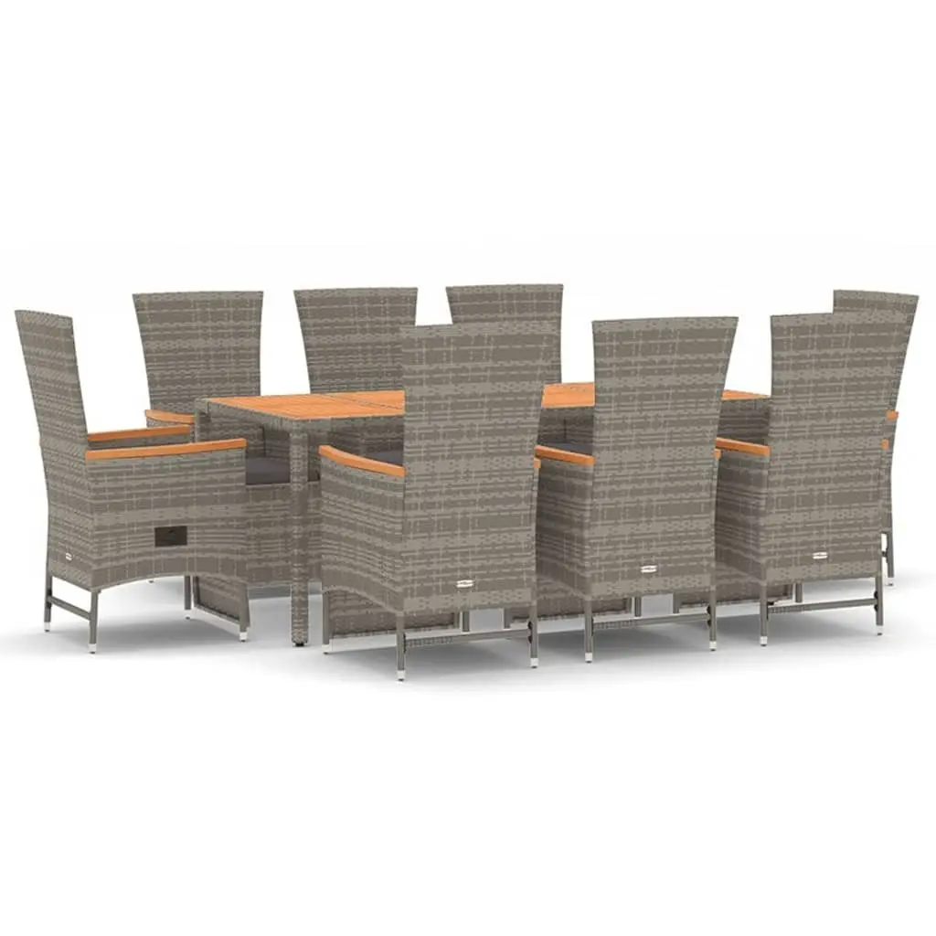 Outdoor Dining Set 9 Piece Grey Rattan Cushioned Chairs Table Weather Resistant Sturdy Steel Frame