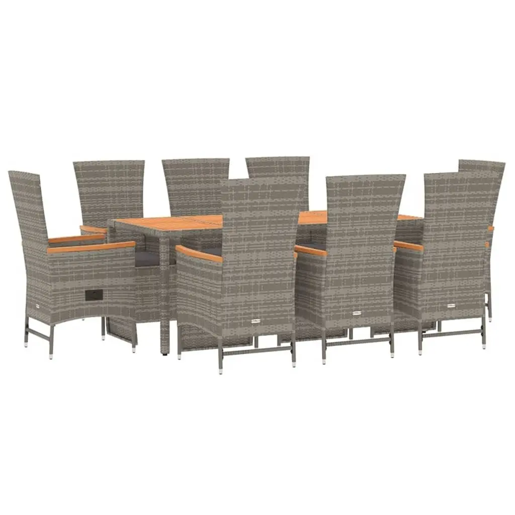 Outdoor Dining Set 9 Piece Grey Rattan Cushioned Chairs Table Weather Resistant Sturdy Steel Frame