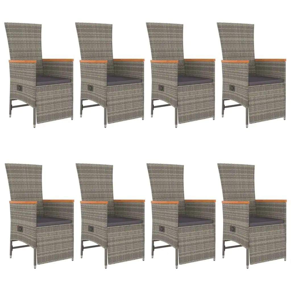 Outdoor Dining Set 9 Piece Grey Rattan Cushioned Chairs Table Weather Resistant Sturdy Steel Frame