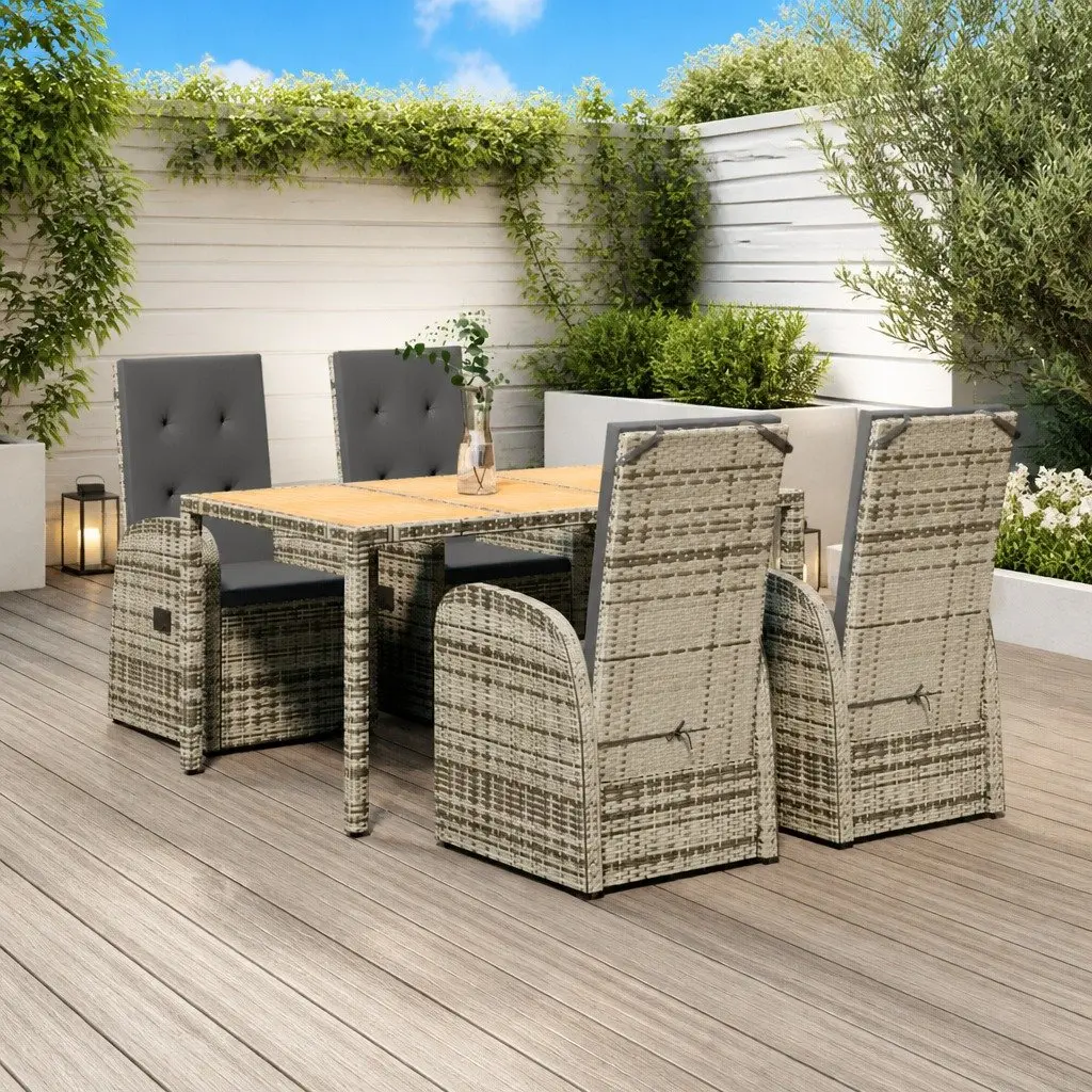 Outdoor Dining Set 5 Piece Modular Grey Poly Rattan Chairs Table with Cushions