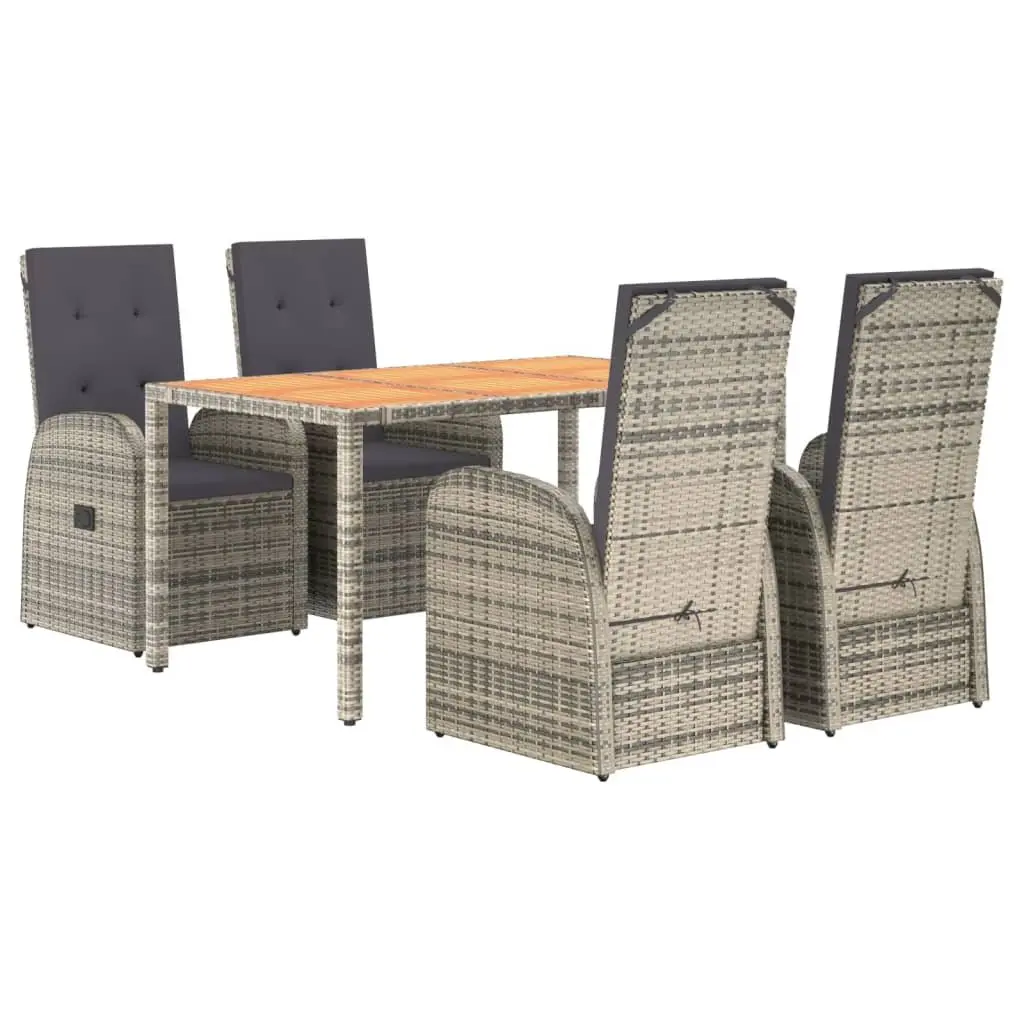 Outdoor Dining Set 5 Piece Modular Grey Poly Rattan Chairs Table with Cushions