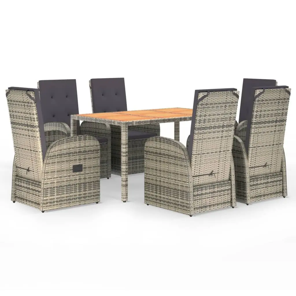 7 Piece Garden Dining Set PE Rattan Grey Outdoor Furniture with Cushions